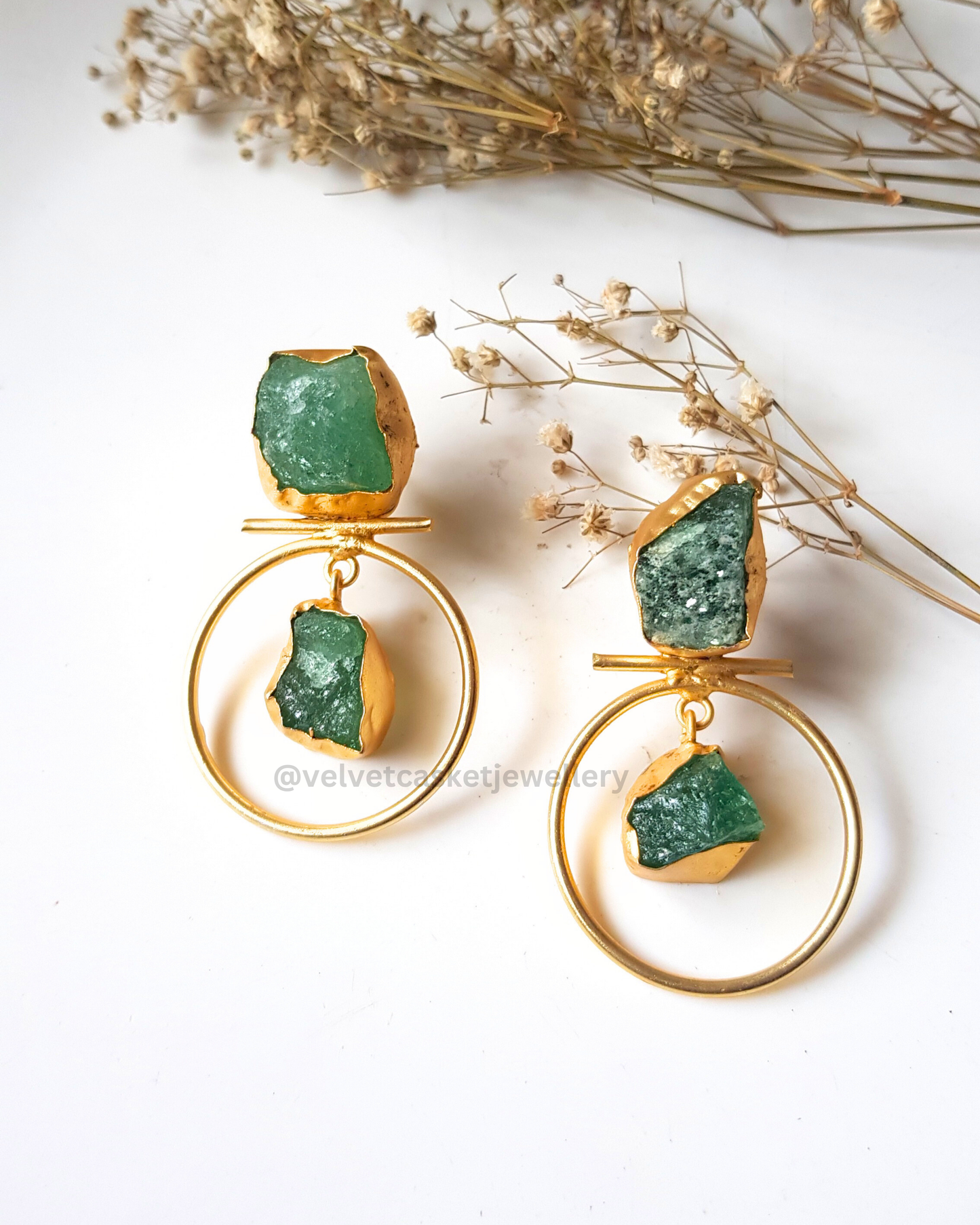 Azure Raw Stone Brass Earrings