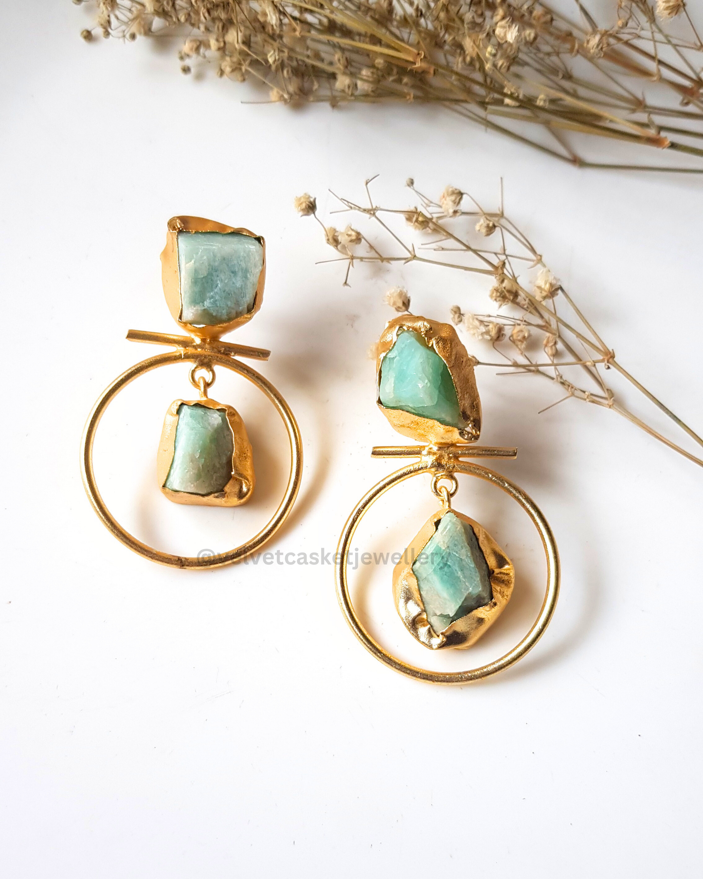 Azure Raw Stone Brass Earrings