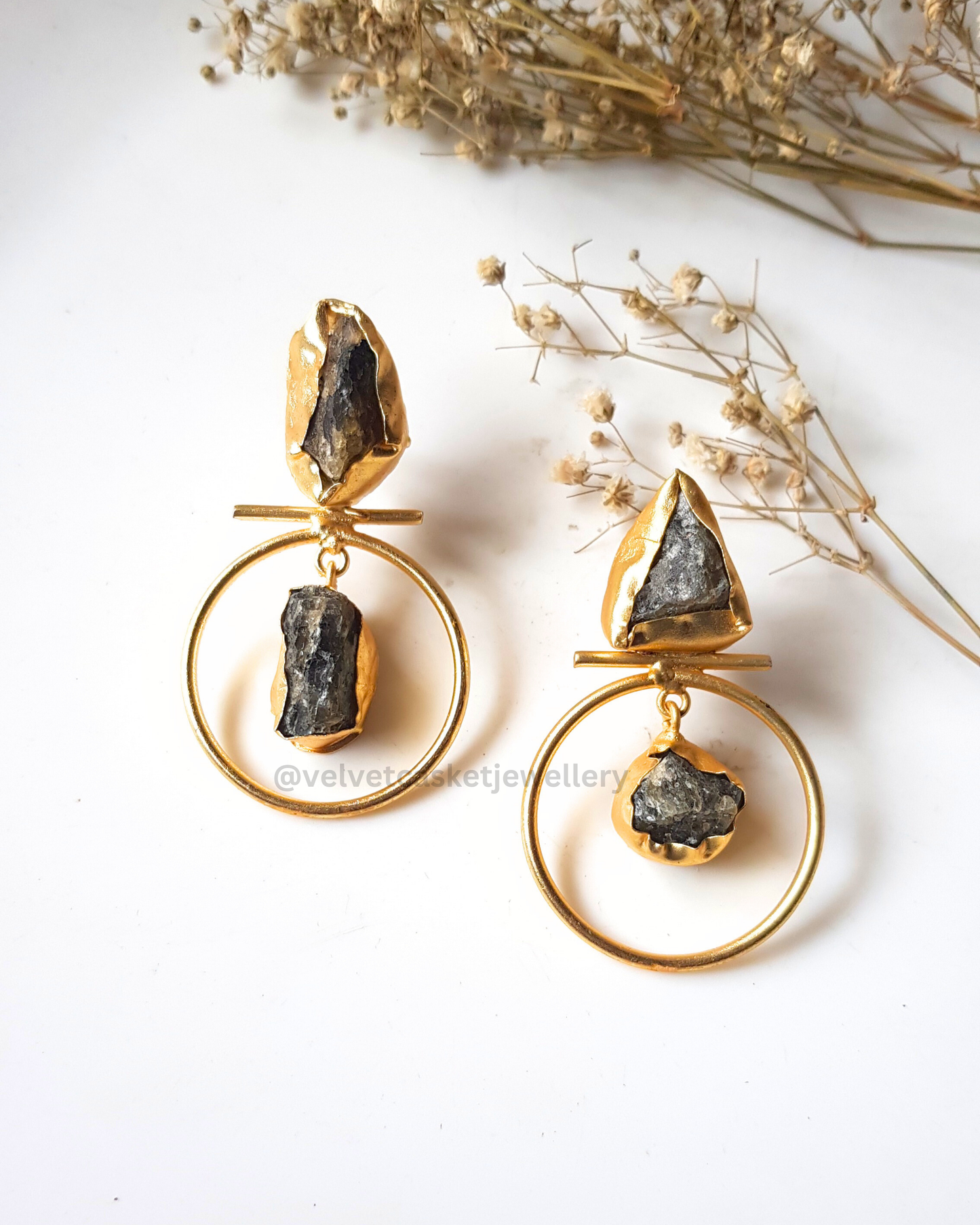 Azure Raw Stone Brass Earrings