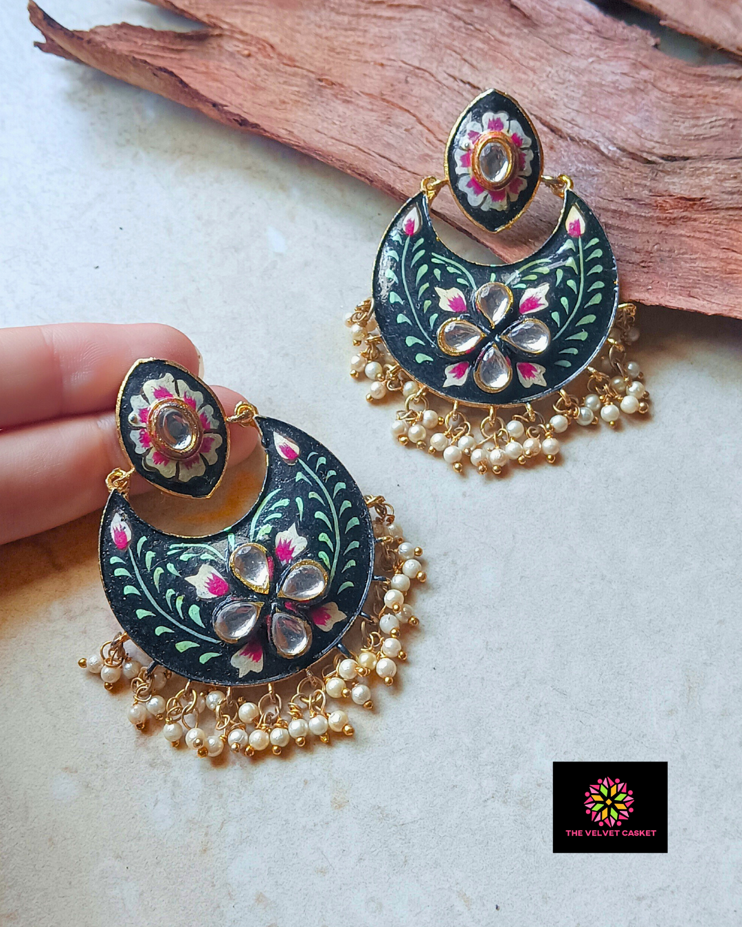Alira : Kundan Hand Painted Earrings