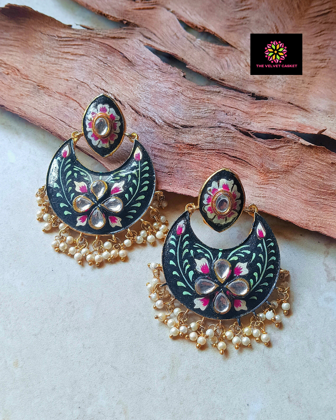 Alira : Kundan Hand Painted Earrings