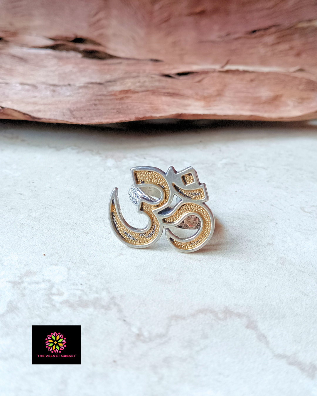 Om Golden Embellished Adjustable Ring