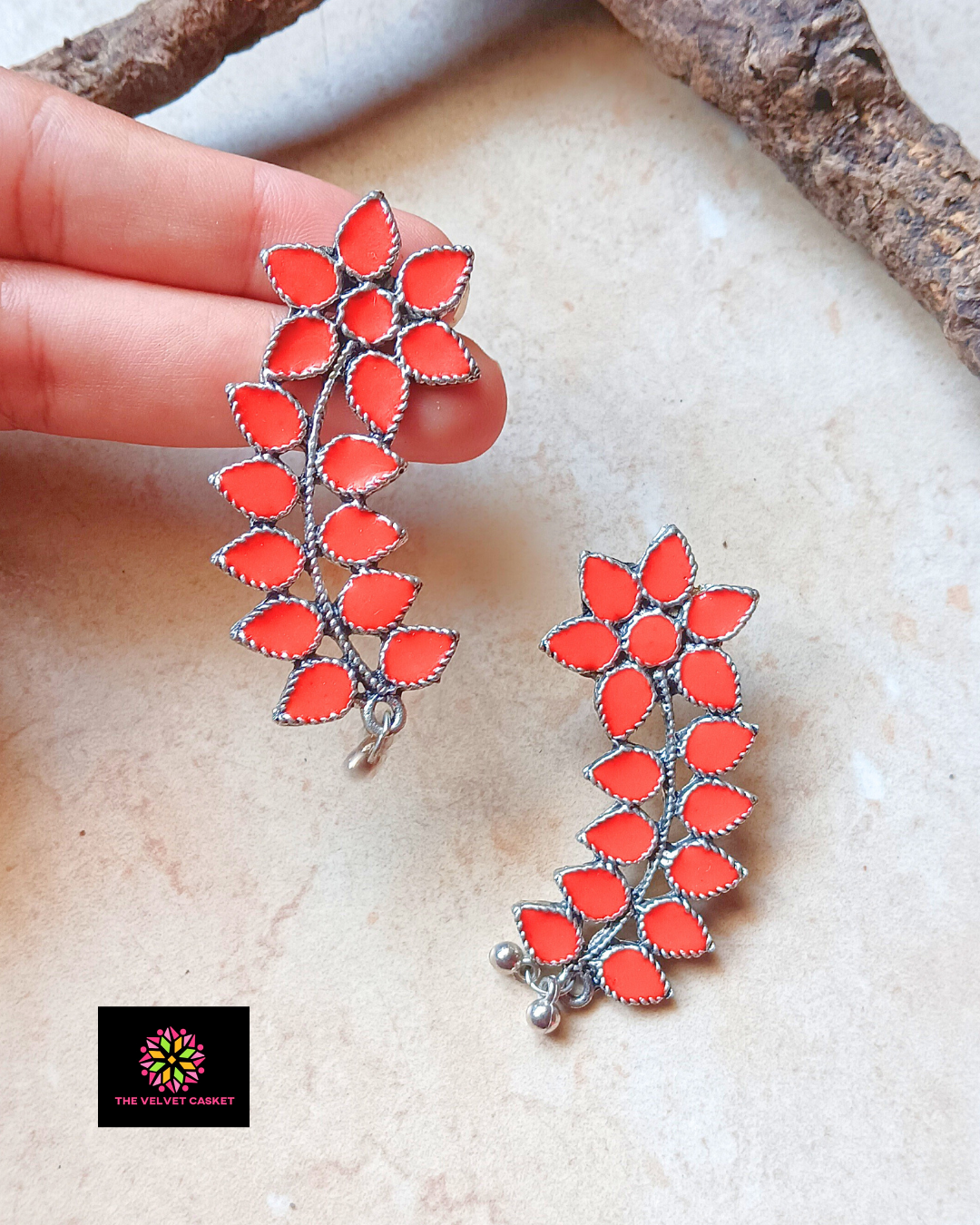 Zaira : Red Flower Long Earrings