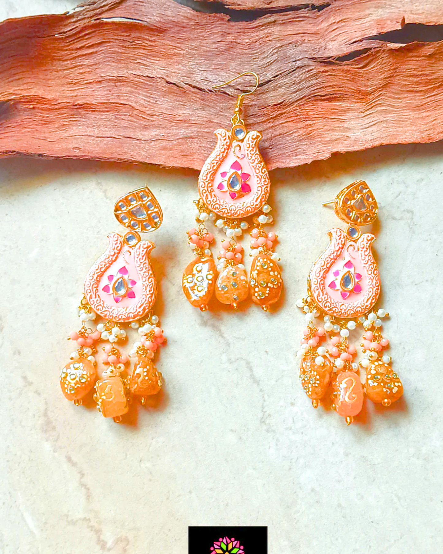 Nera : Meenakari Fusion Necklace Set - Baby Pink