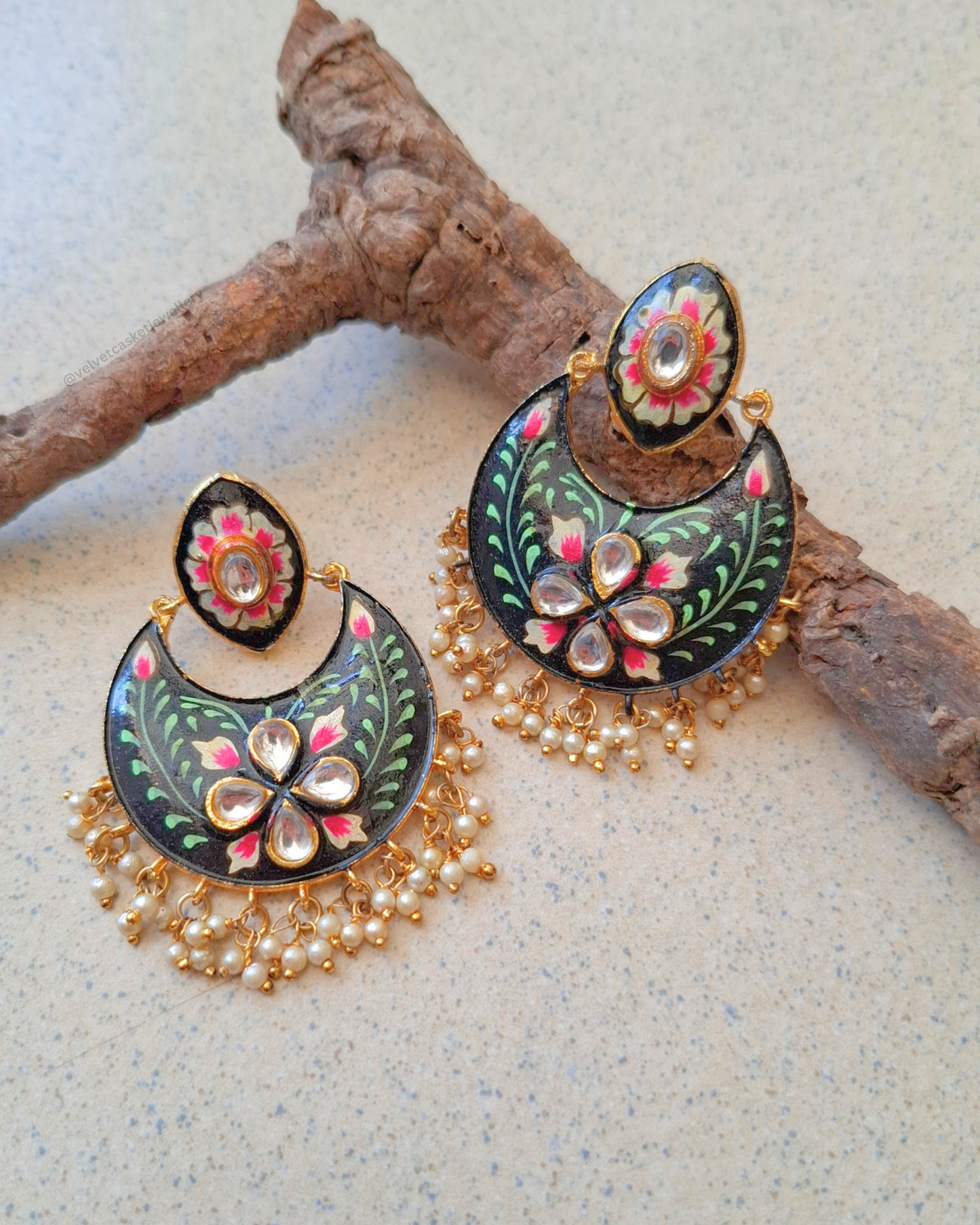 Alira : Kundan Hand Painted Earrings