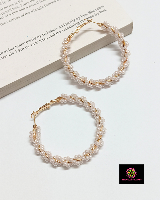 White Pearl Twisted Hoop