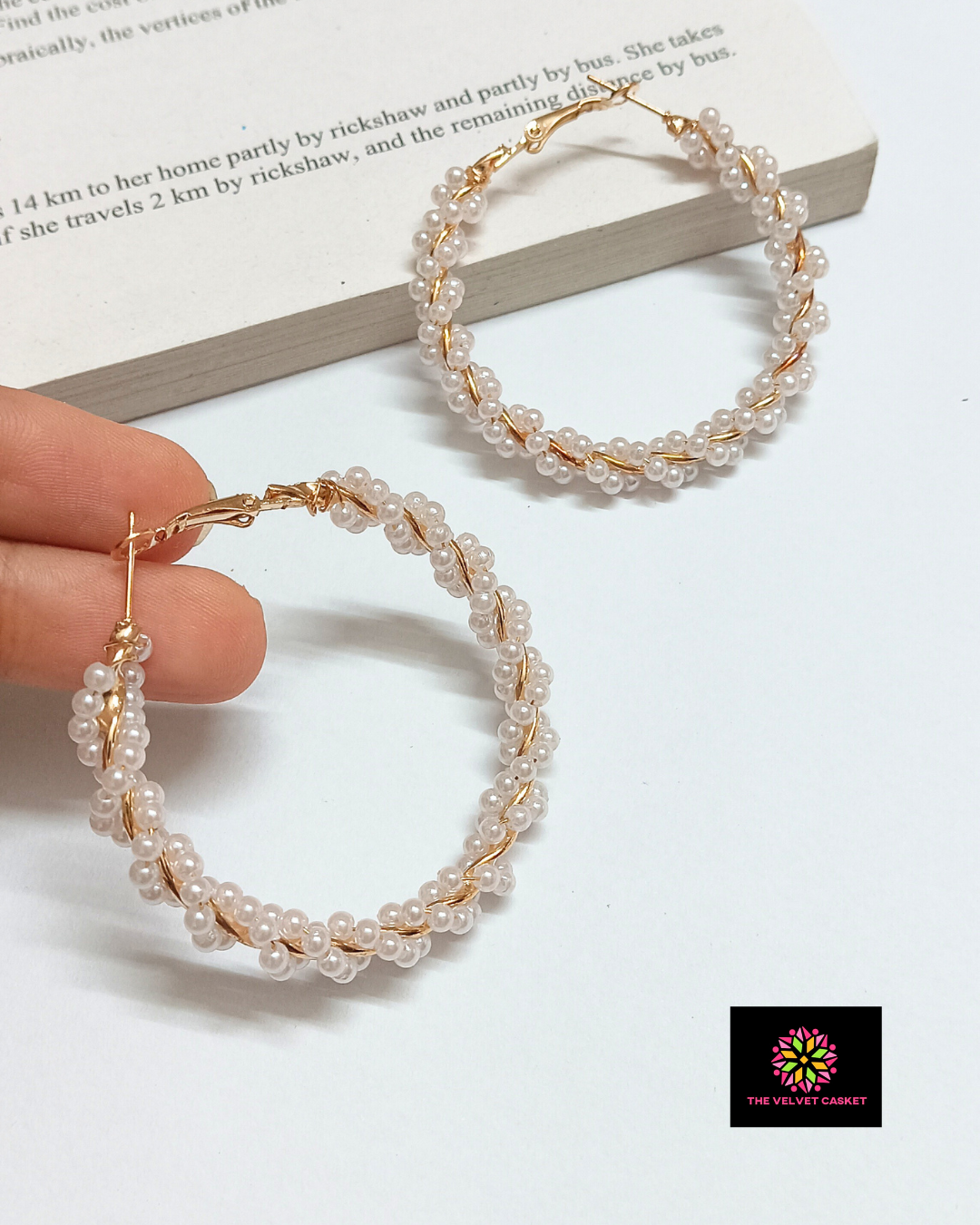 White Pearl Twisted Hoop