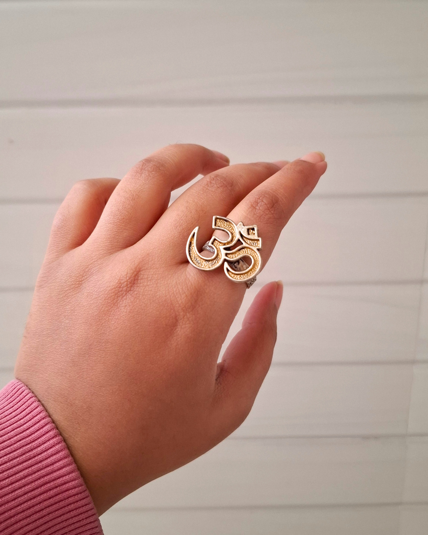 Om Golden Embellished Adjustable Ring