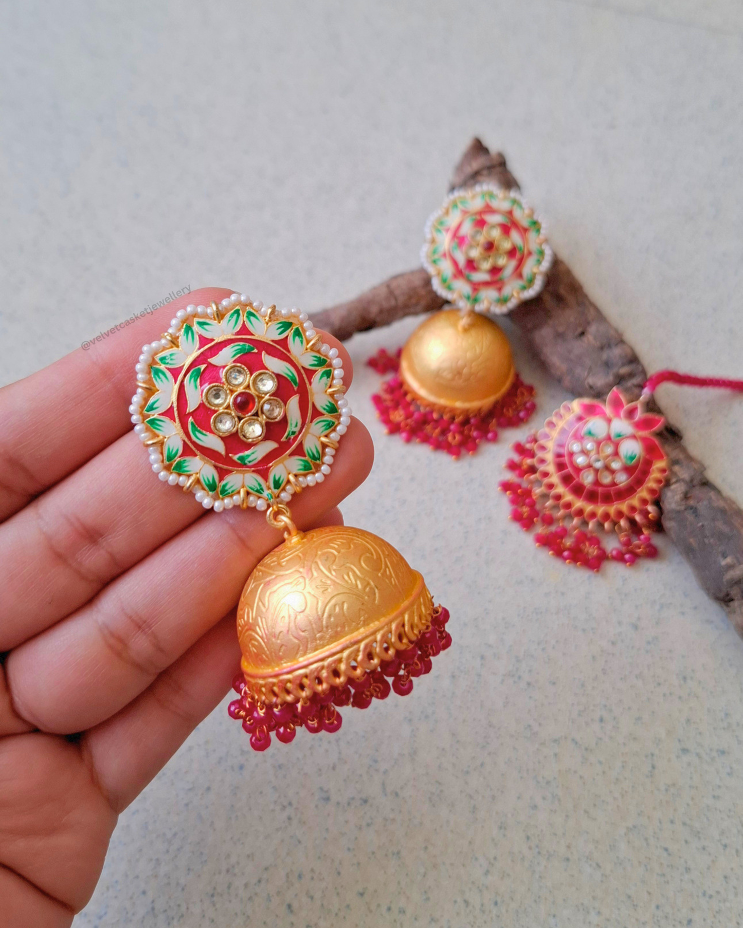 Veda Brass Meenakari Jhumki