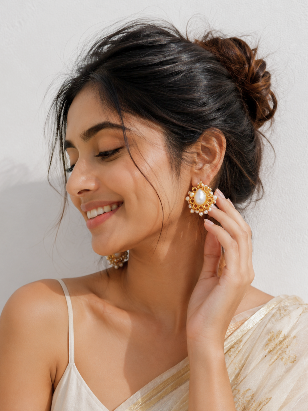 Rosa Brass and Pearls Studs