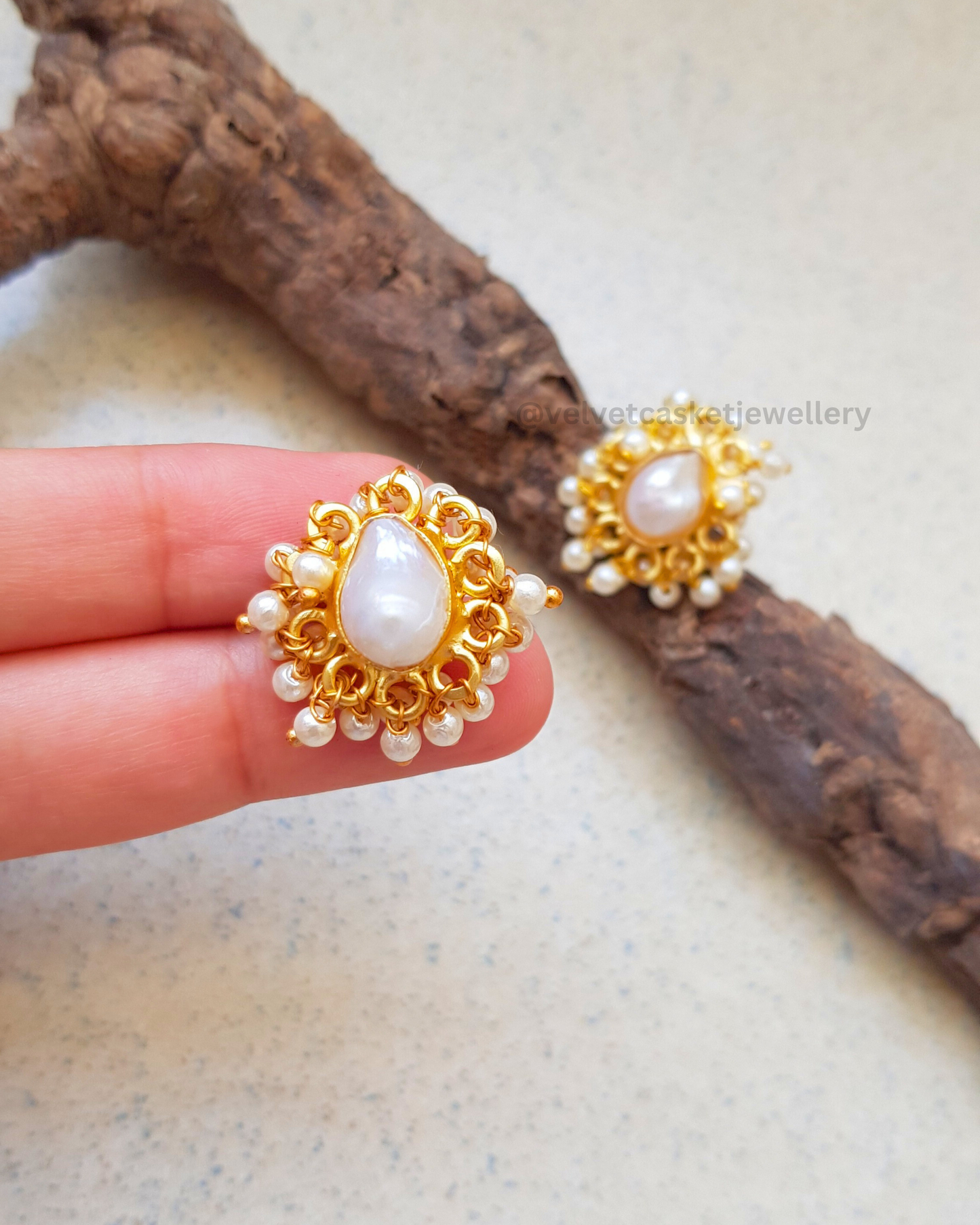 Rosa Brass and Pearls Studs