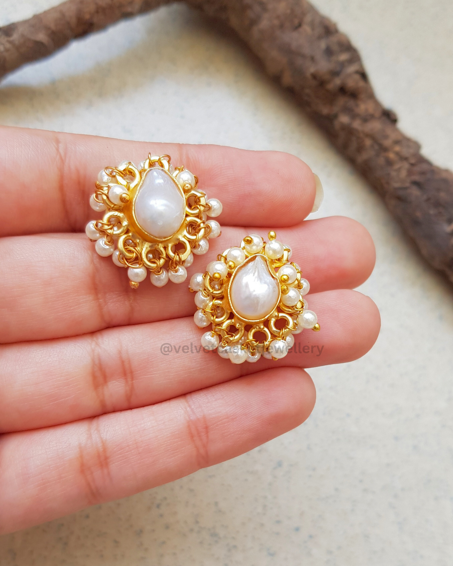 Rosa Brass and Pearls Studs