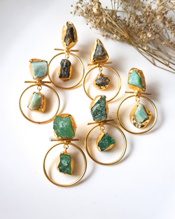 Azure Raw Stone Brass Earrings