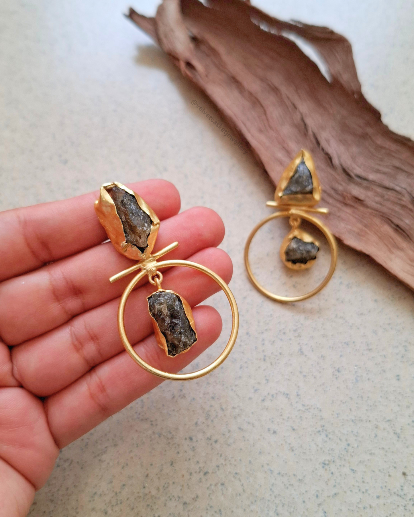 Azure Raw Stone Brass Earrings