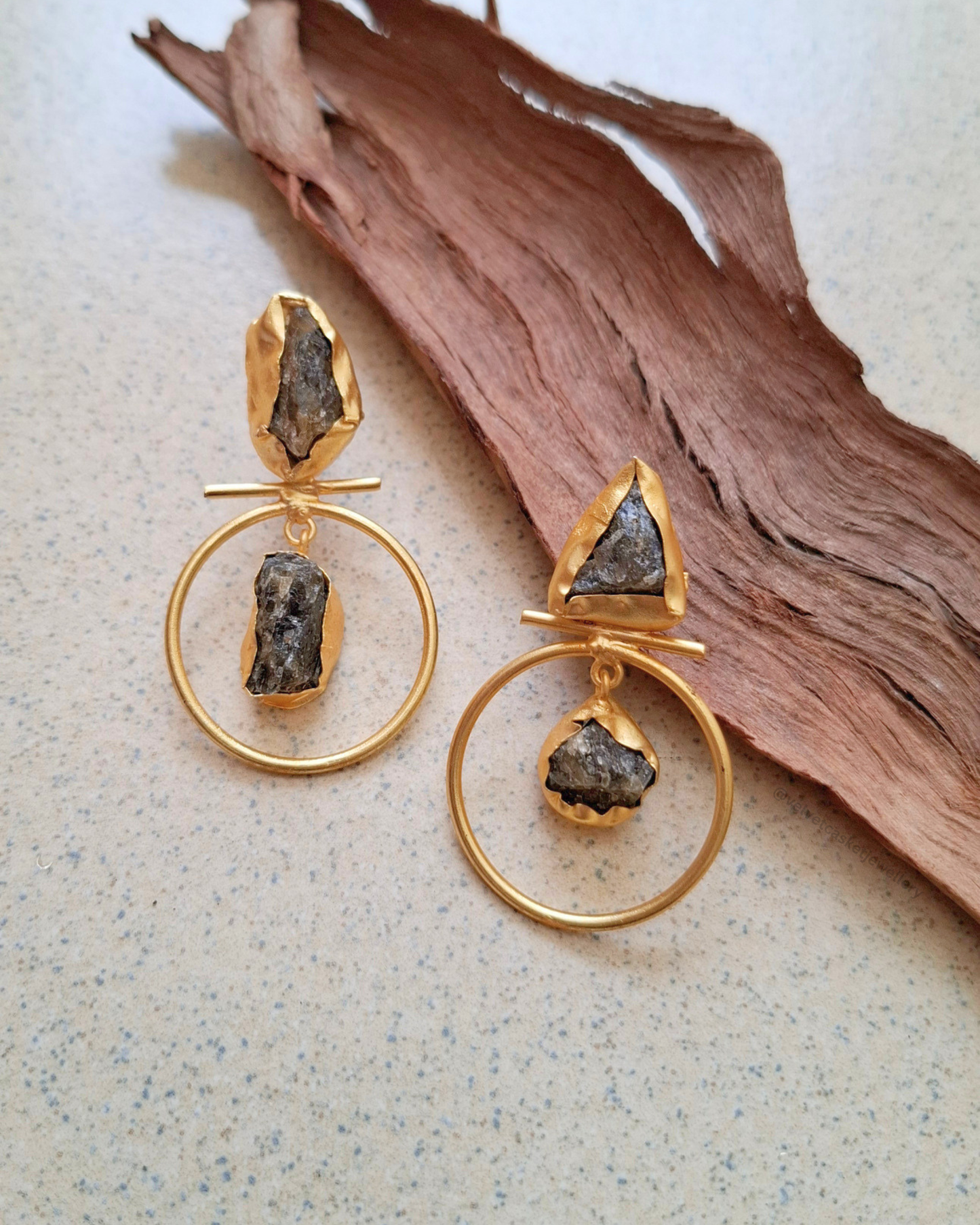 Azure Raw Stone Brass Earrings