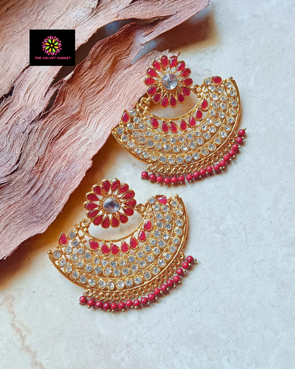 Rua : Mehroon Boat Shaped Ethnic Earrings