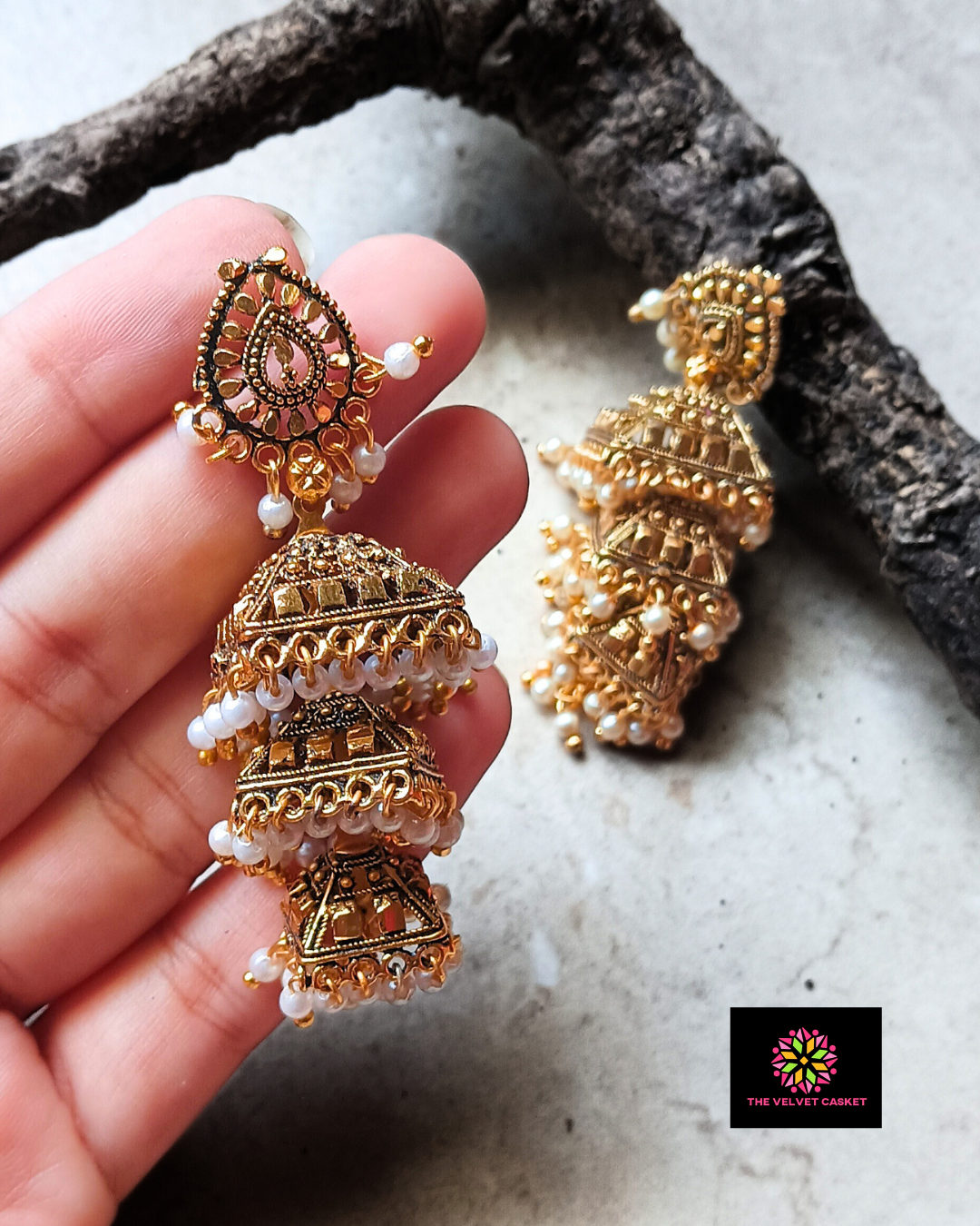 Zahria : Triple Layer Golden Jhumki