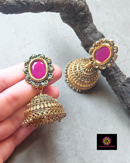 Iina : Magenta Golden Big Jhumki