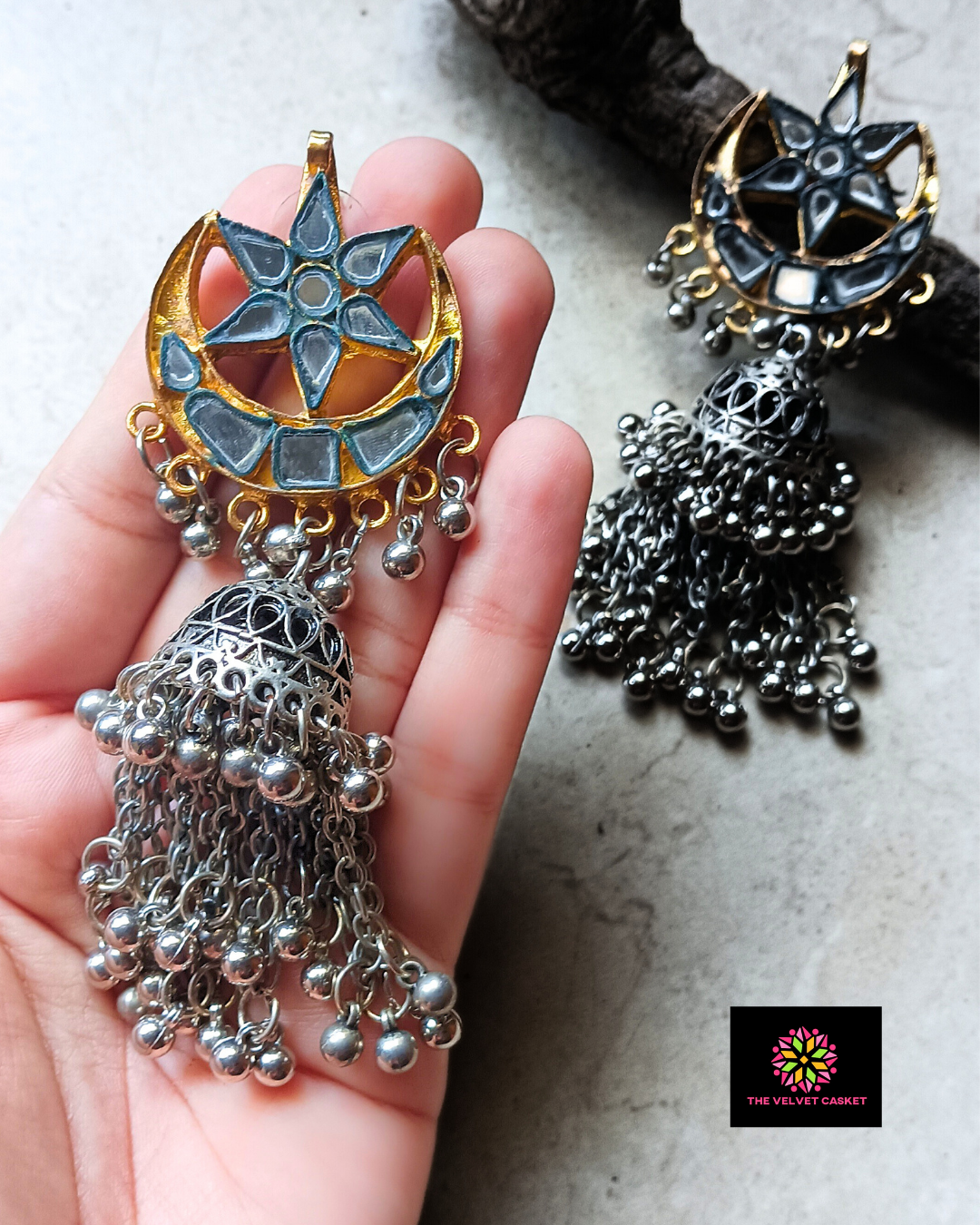 Naaz : Mirror Afghani Long Earrings