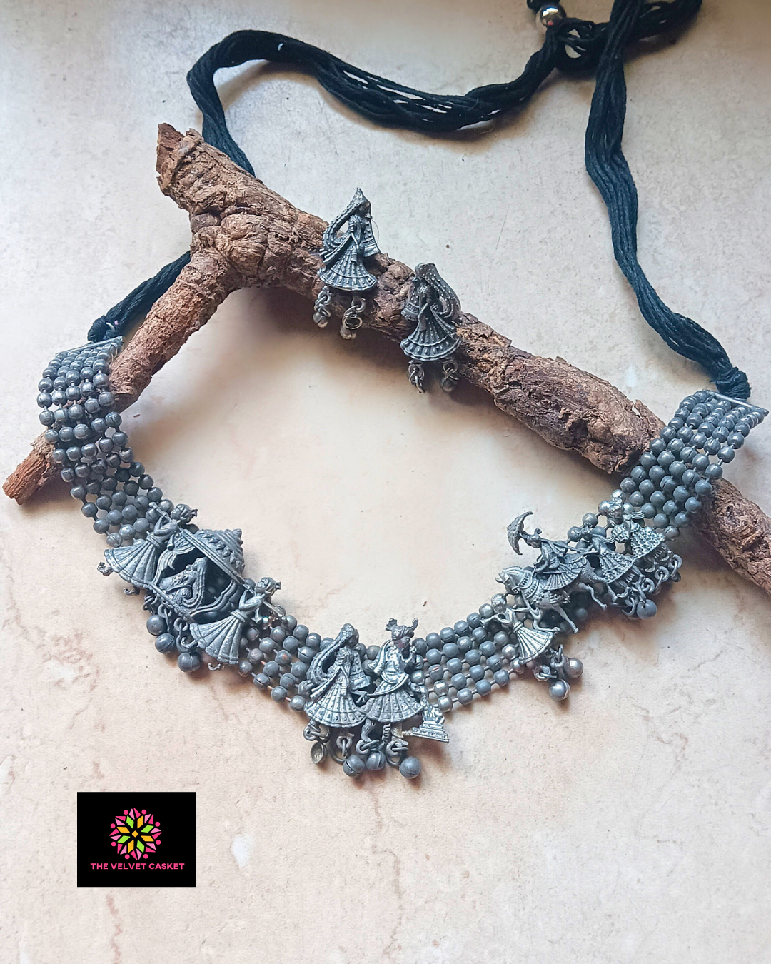 Barat and Bidai Black Metal Oxidised Necklace Set