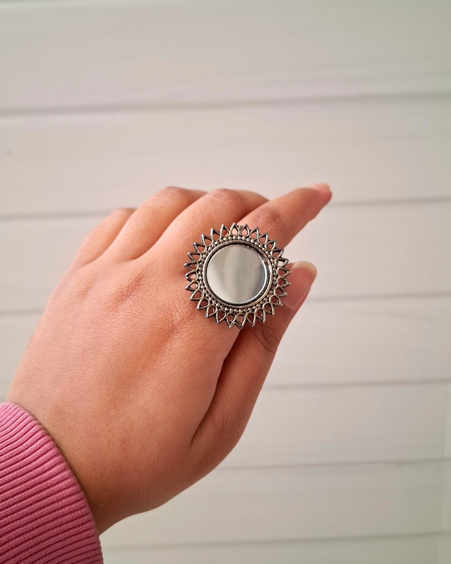 Mirror Carved Adjustable Ring