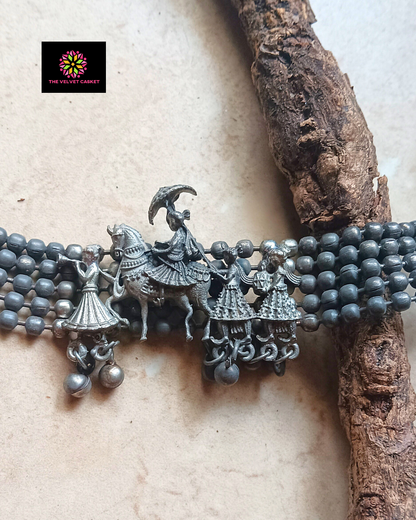 Barat and Bidai Black Metal Oxidised Necklace Set