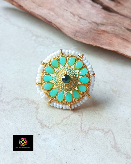 Bright Green Ethnic Adjustable Ring