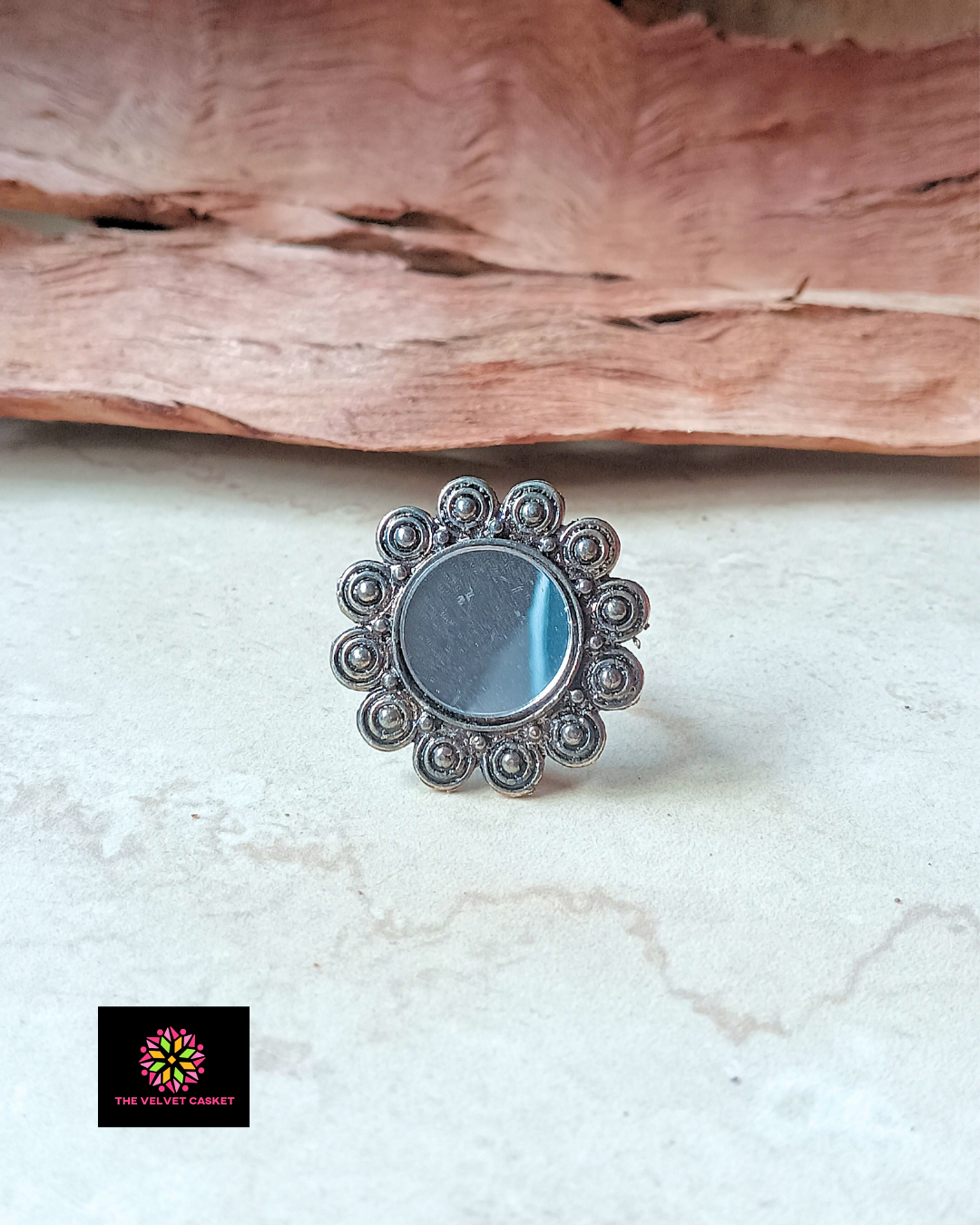 Mandala Mirror Adjustable Ring