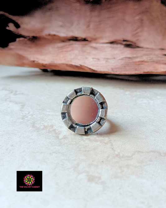 Checkered Mirror Adjustable Ring