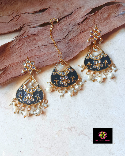 Kundan Meenakari Earrings Maangtika Set