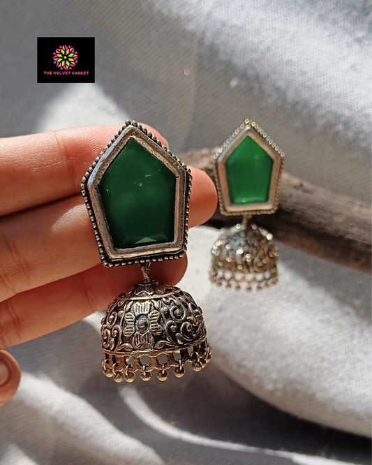 Emerald Green Carved Jhumki