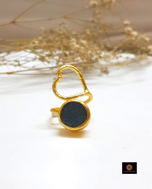 Lona Heart Raw Stone Brass Adjustable Ring