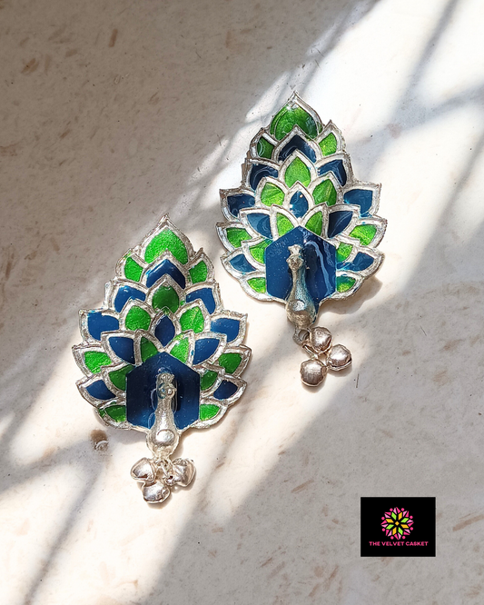 Dual Tone Peacock Earring - Green Blue