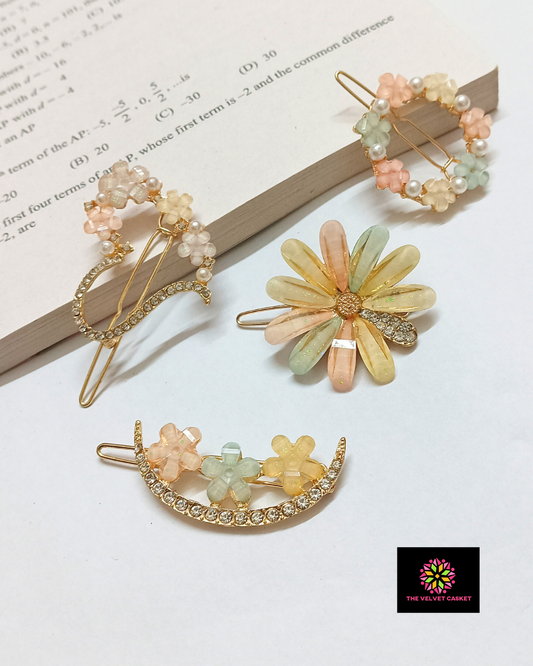 Pastel Hues Crystal Hair Clips Combo