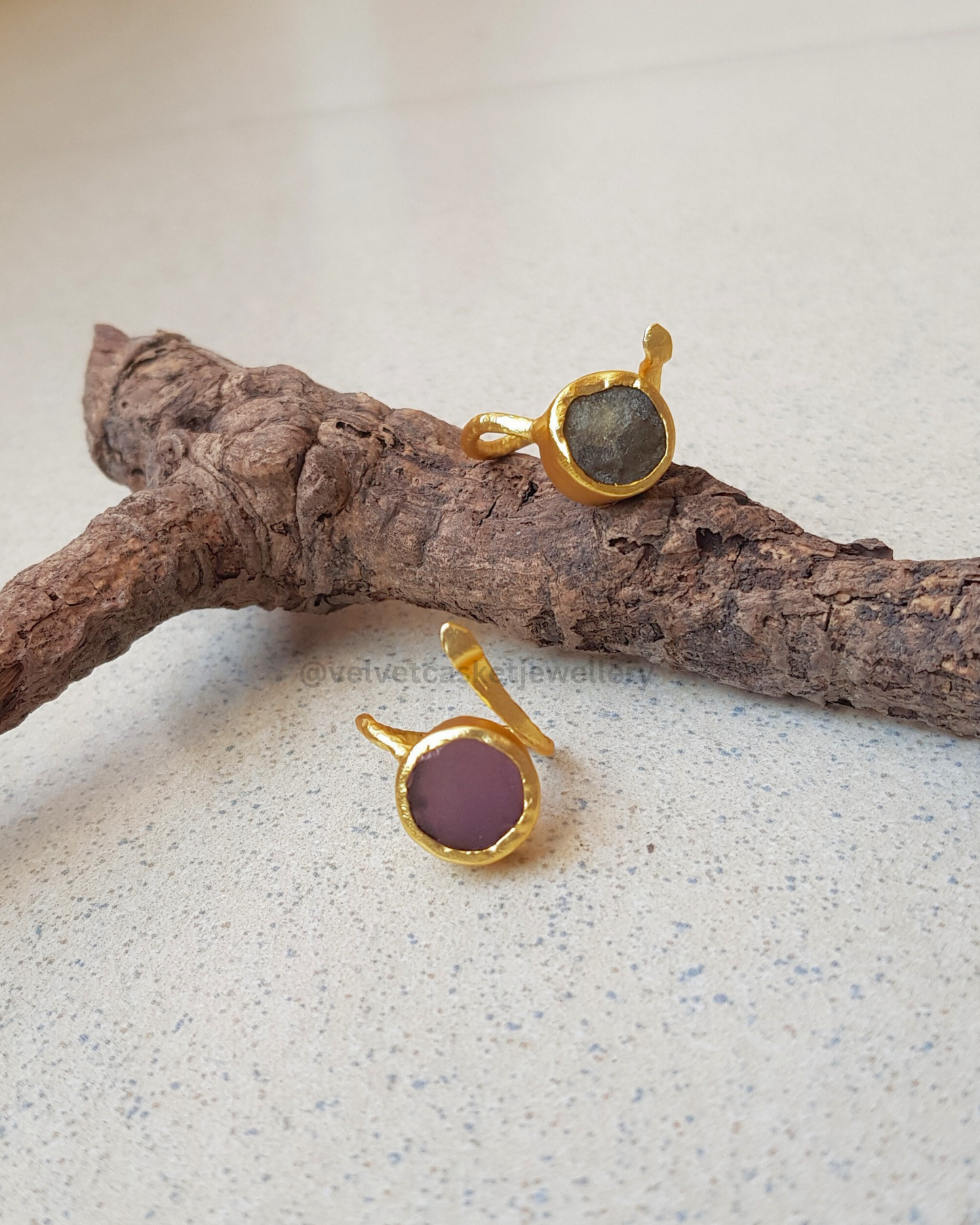 Evie Raw Stone Brass Adjustable Ring