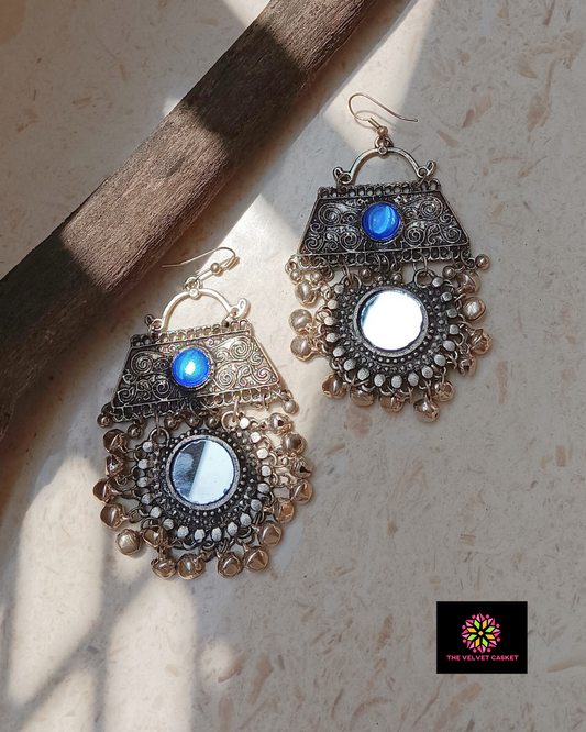 Kior : Topaz Blue Mirror Oxidised Earrings