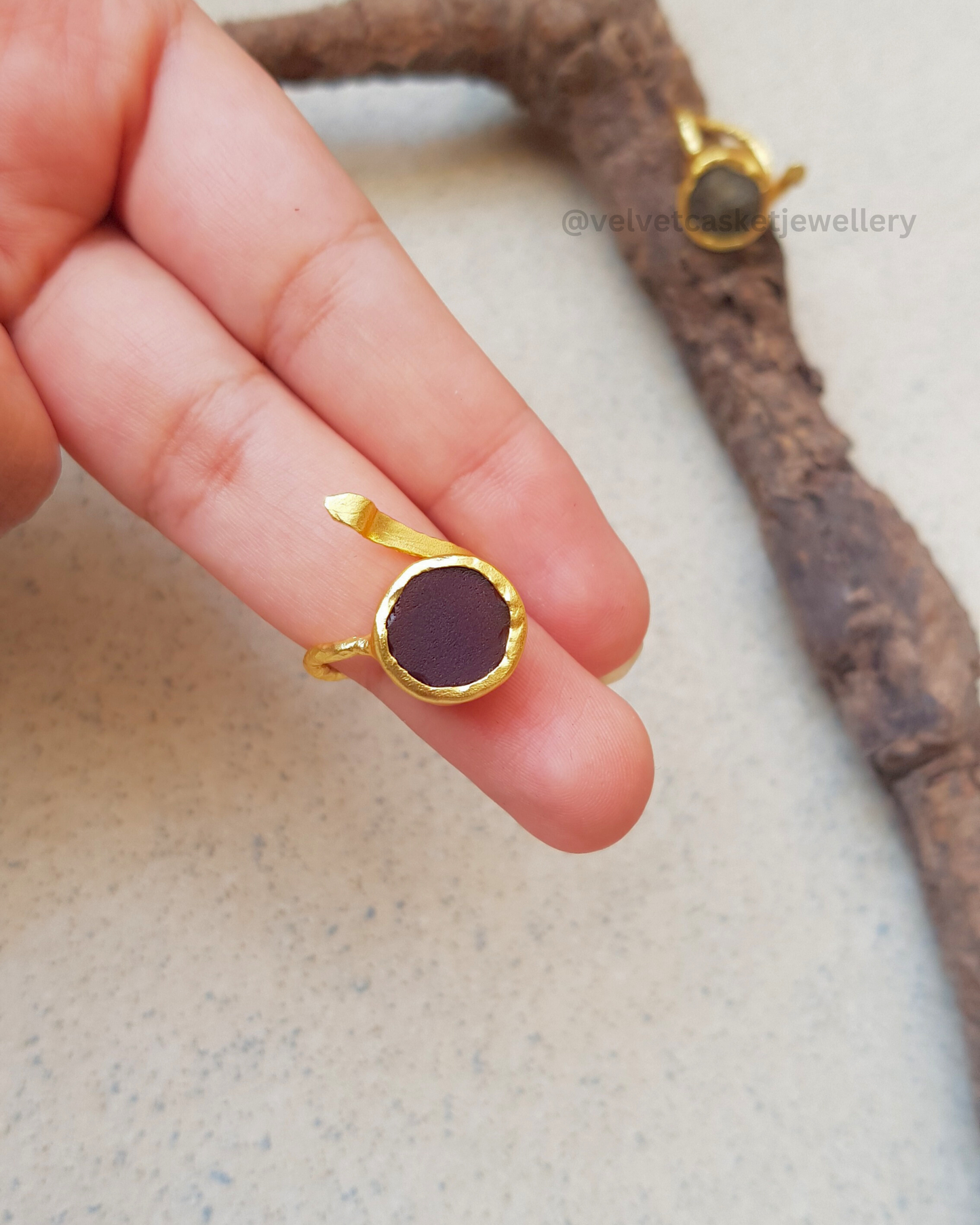 Evie Raw Stone Brass Adjustable Ring