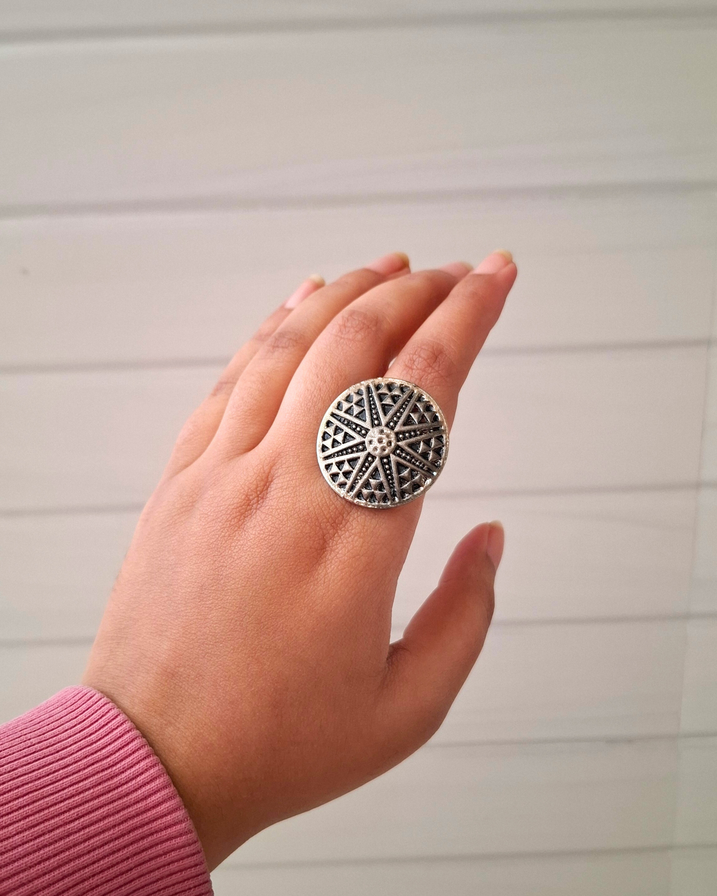 Tribal Patterned Adjustable Ring