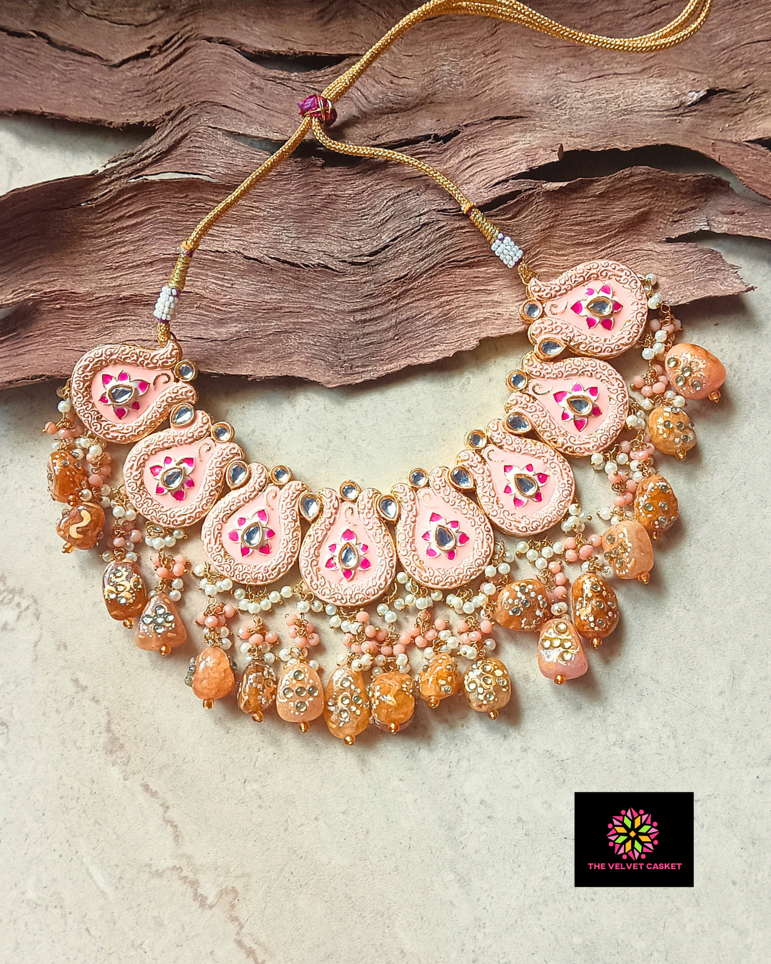 Nera : Meenakari Fusion Necklace Set - Baby Pink