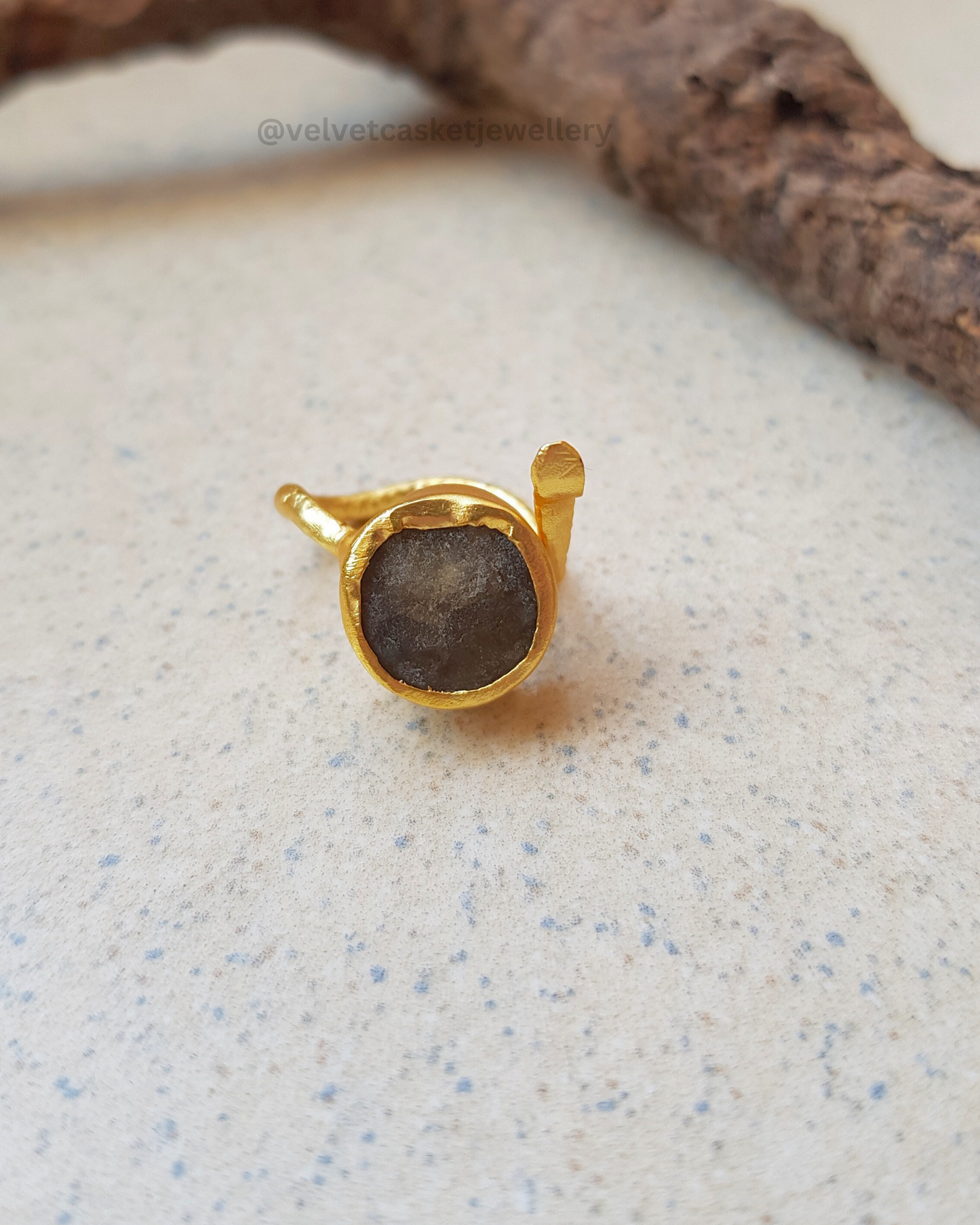 Evie Raw Stone Brass Adjustable Ring