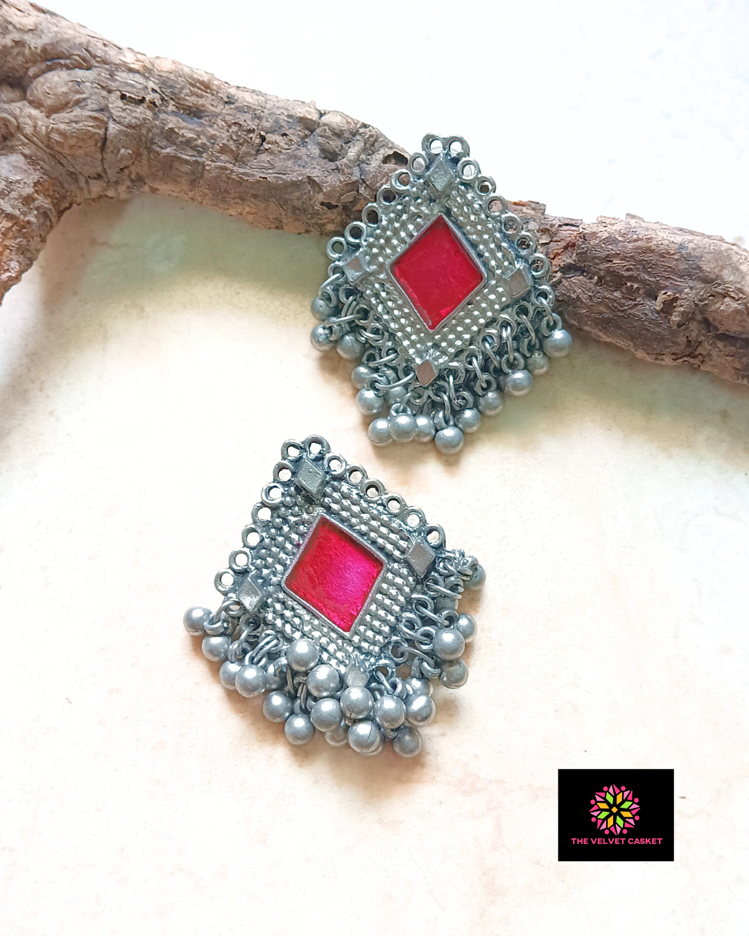 Shrivats Oxidised Earrings - Rani Pink