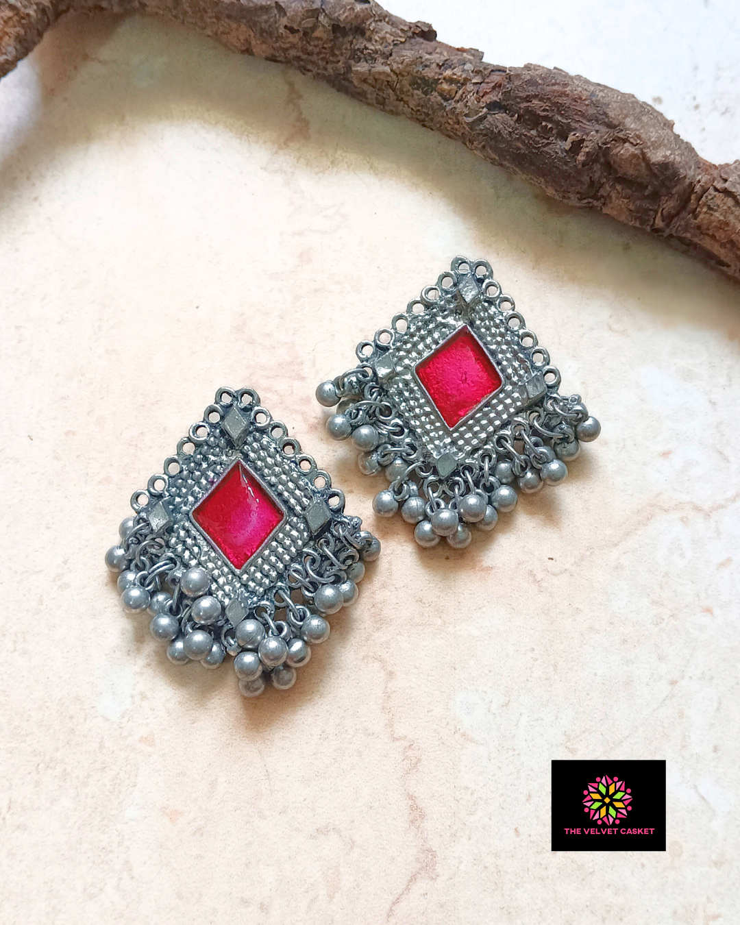 Shrivats Oxidised Earrings - Rani Pink