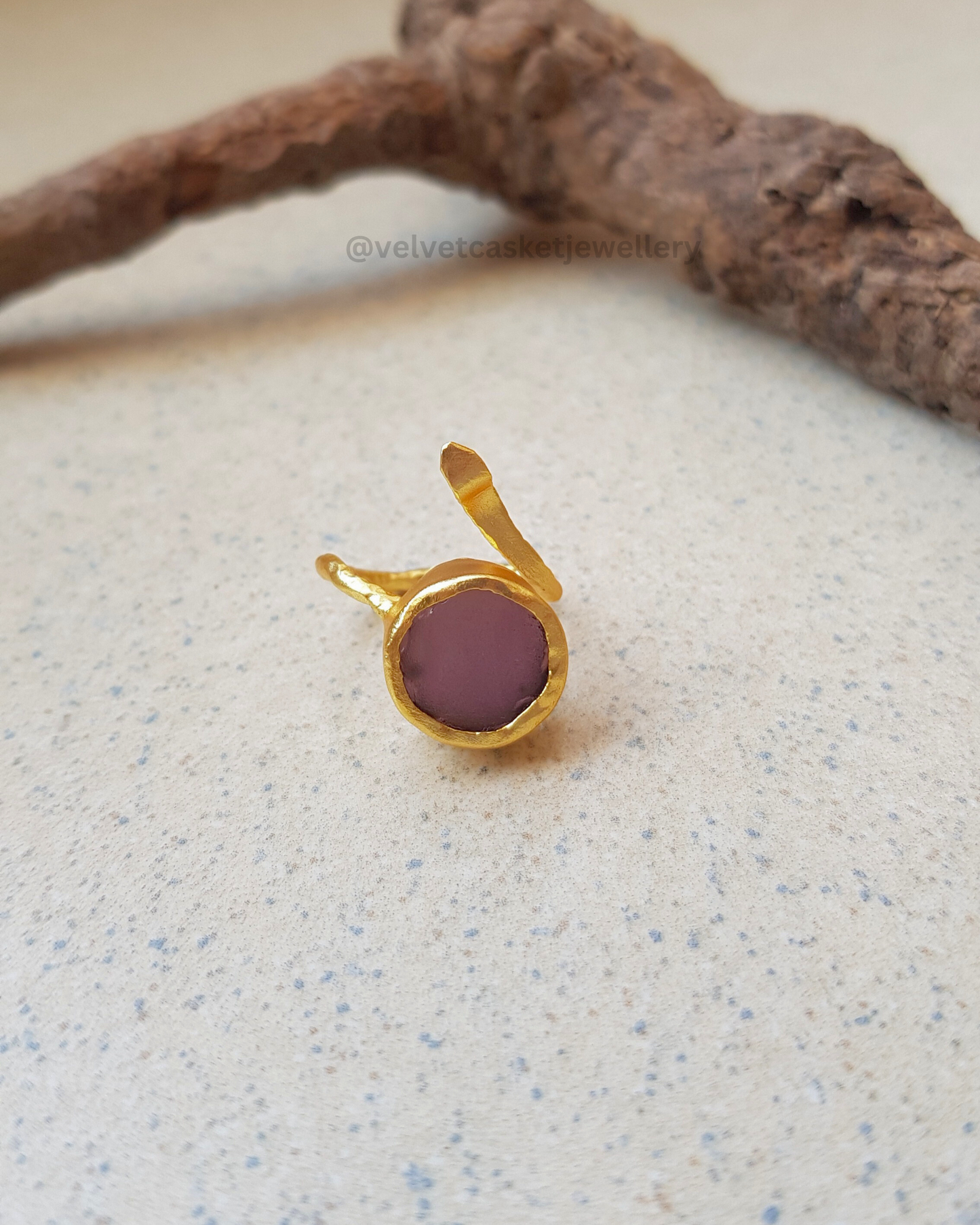 Evie Raw Stone Brass Adjustable Ring