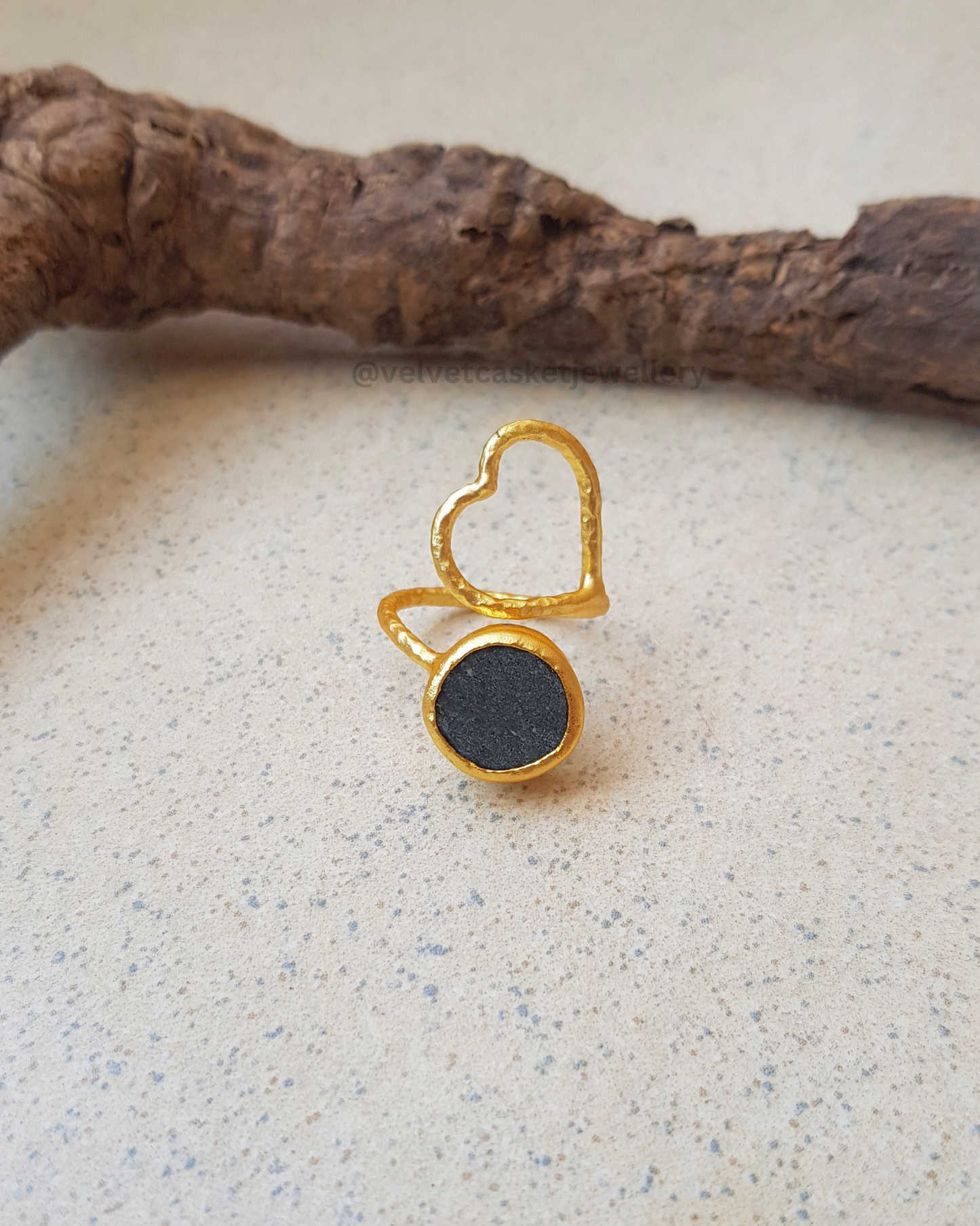 Lona Heart Raw Stone Brass Adjustable Ring
