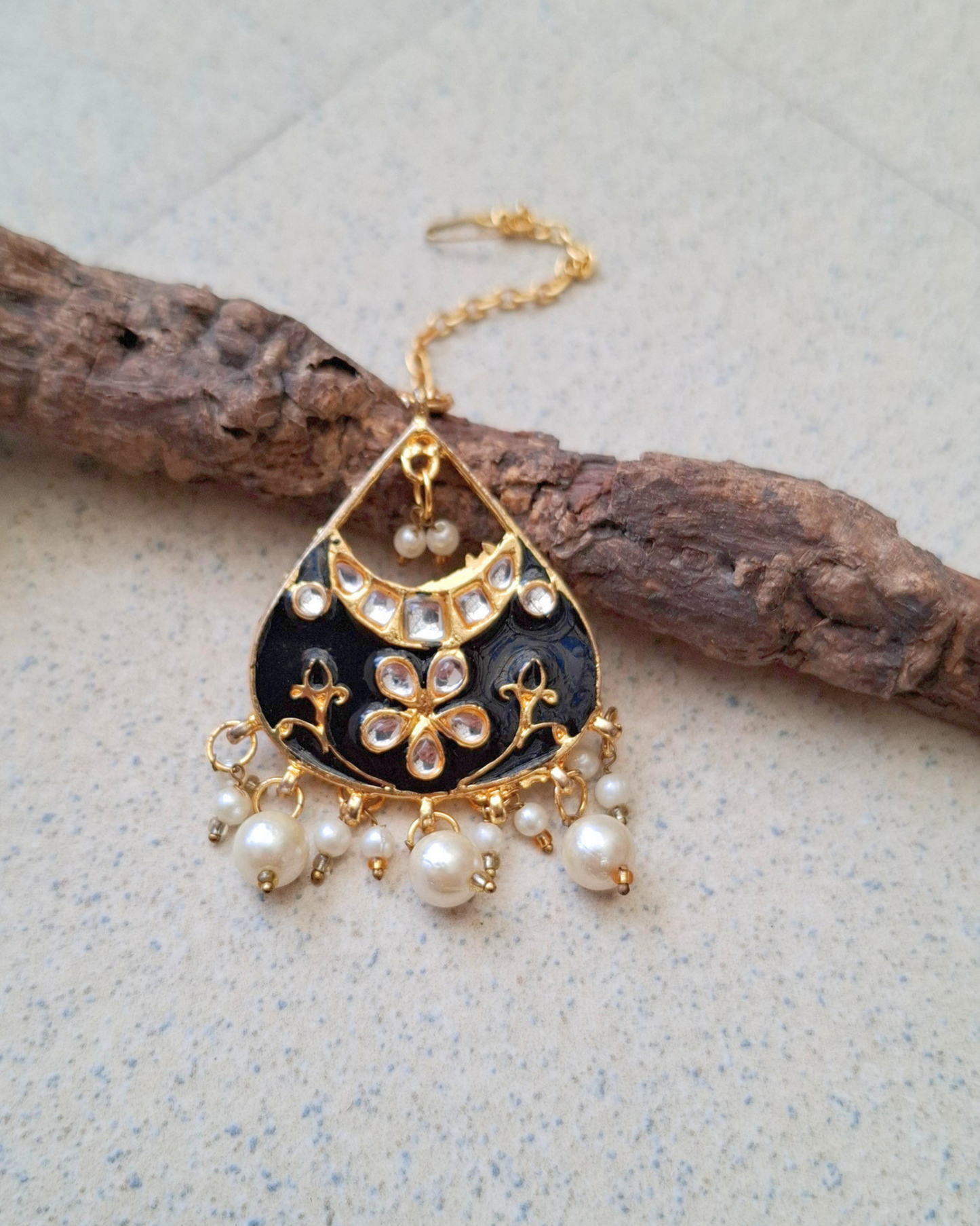 Kundan Meenakari Earrings Maangtika Set
