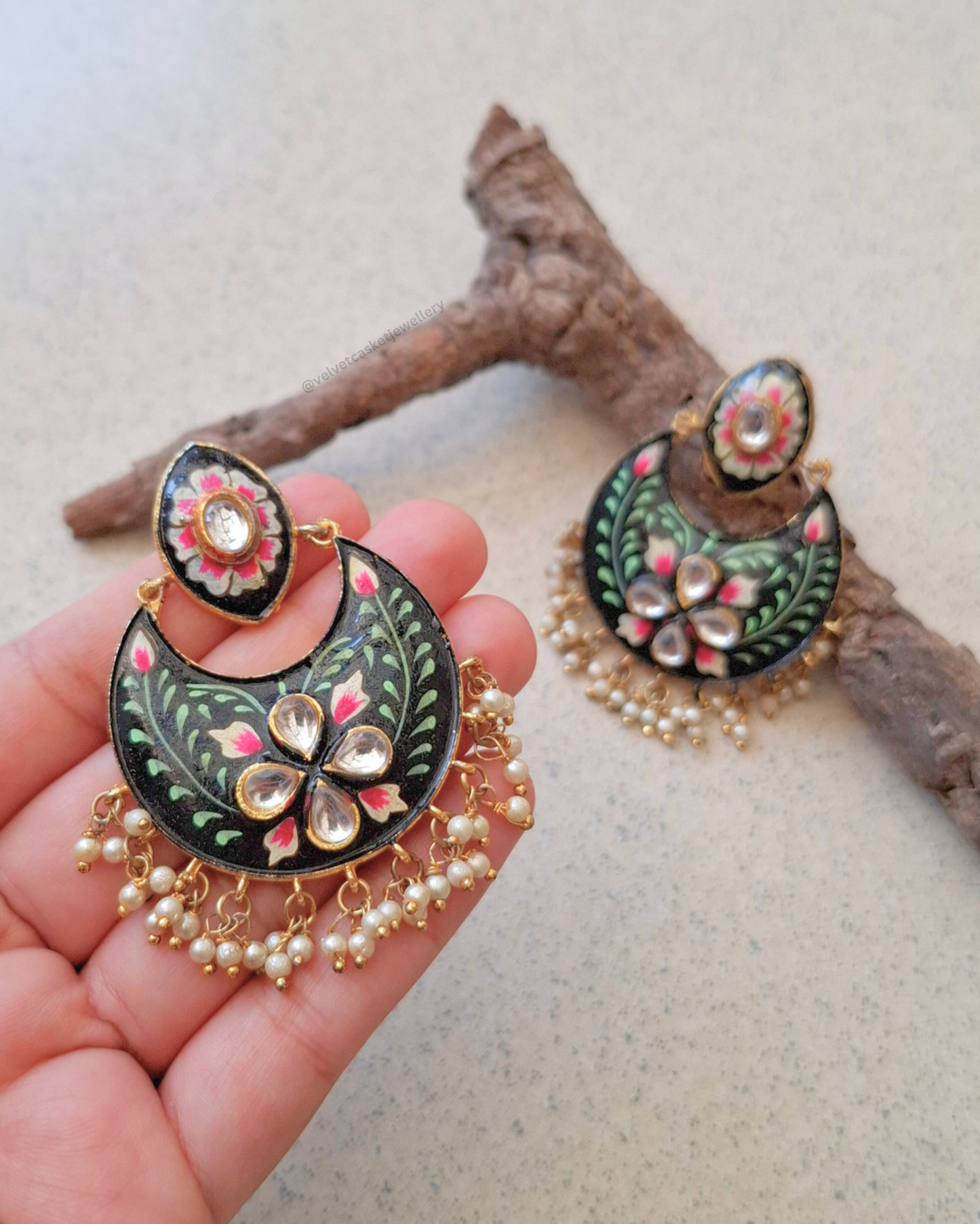 Alira : Kundan Hand Painted Earrings