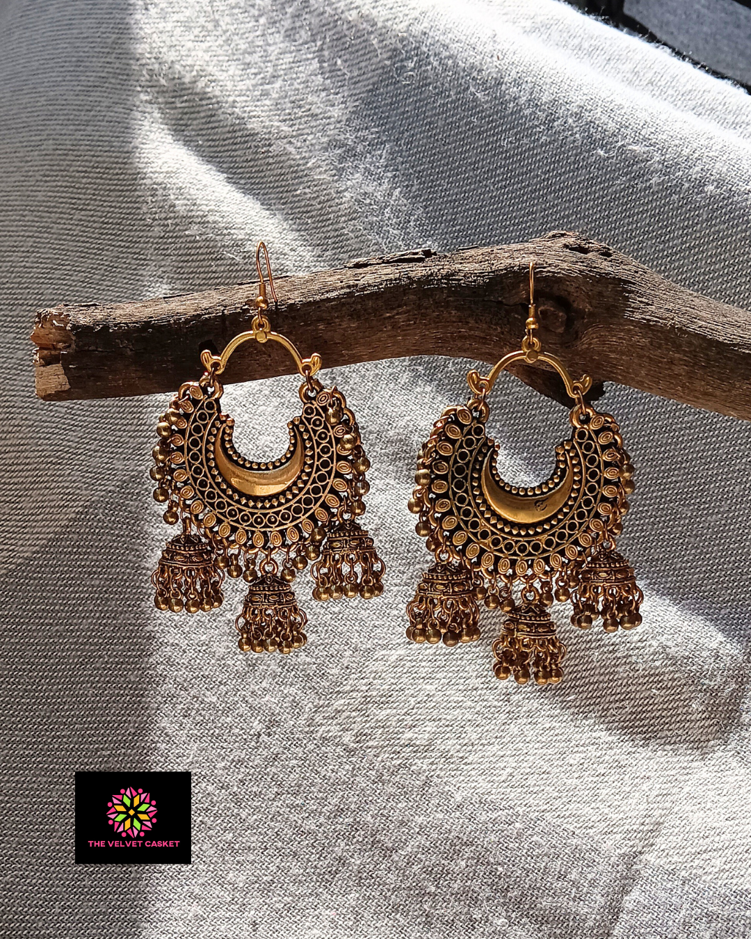 Triple Jhumki Chandbali Earrings