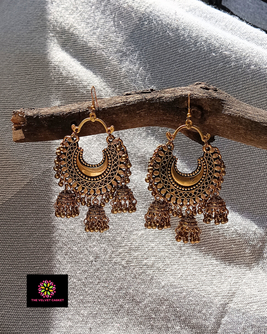 Triple Jhumki Chandbali Earrings