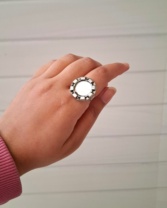 Checkered Mirror Adjustable Ring