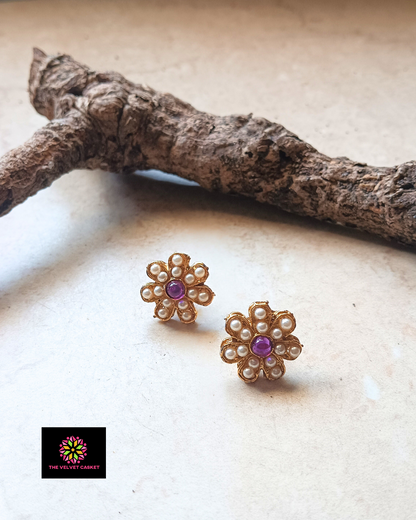 Flower Small Studs - Purple